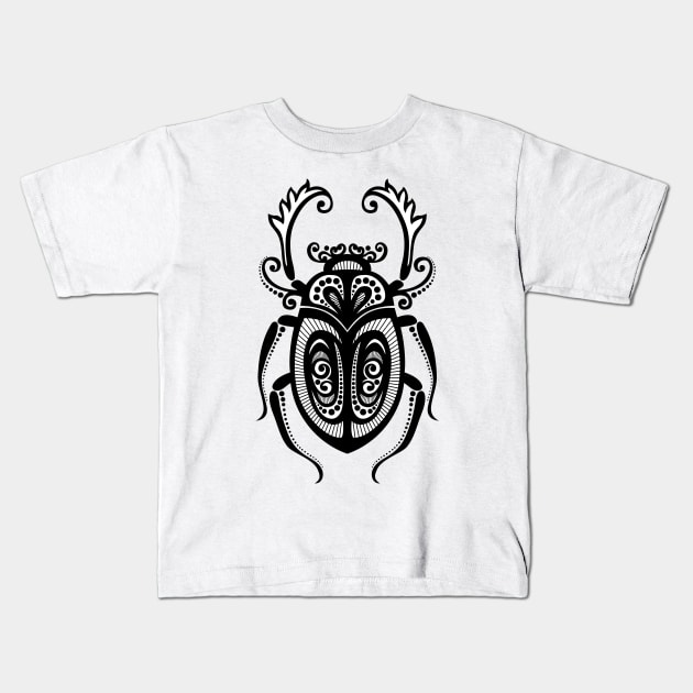 Black and White Illustration of Exotic Scarab Kids T-Shirt by lissantee